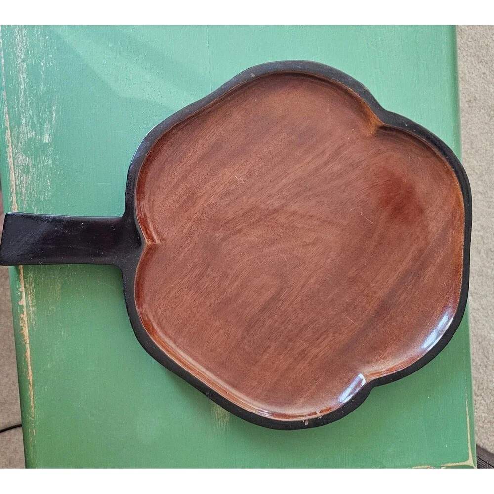 Vintage Wood Leaf Shaped Serving Tray 13 Inches Long Made In Haiti